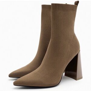 Zara limited edition stretchable fabric knit sock geometric heels ankle boots 39